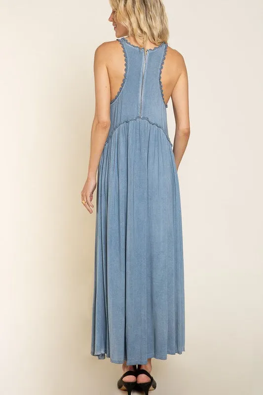 Stone Washed Side Slit Cut Out Maxi Dress *Online Only*