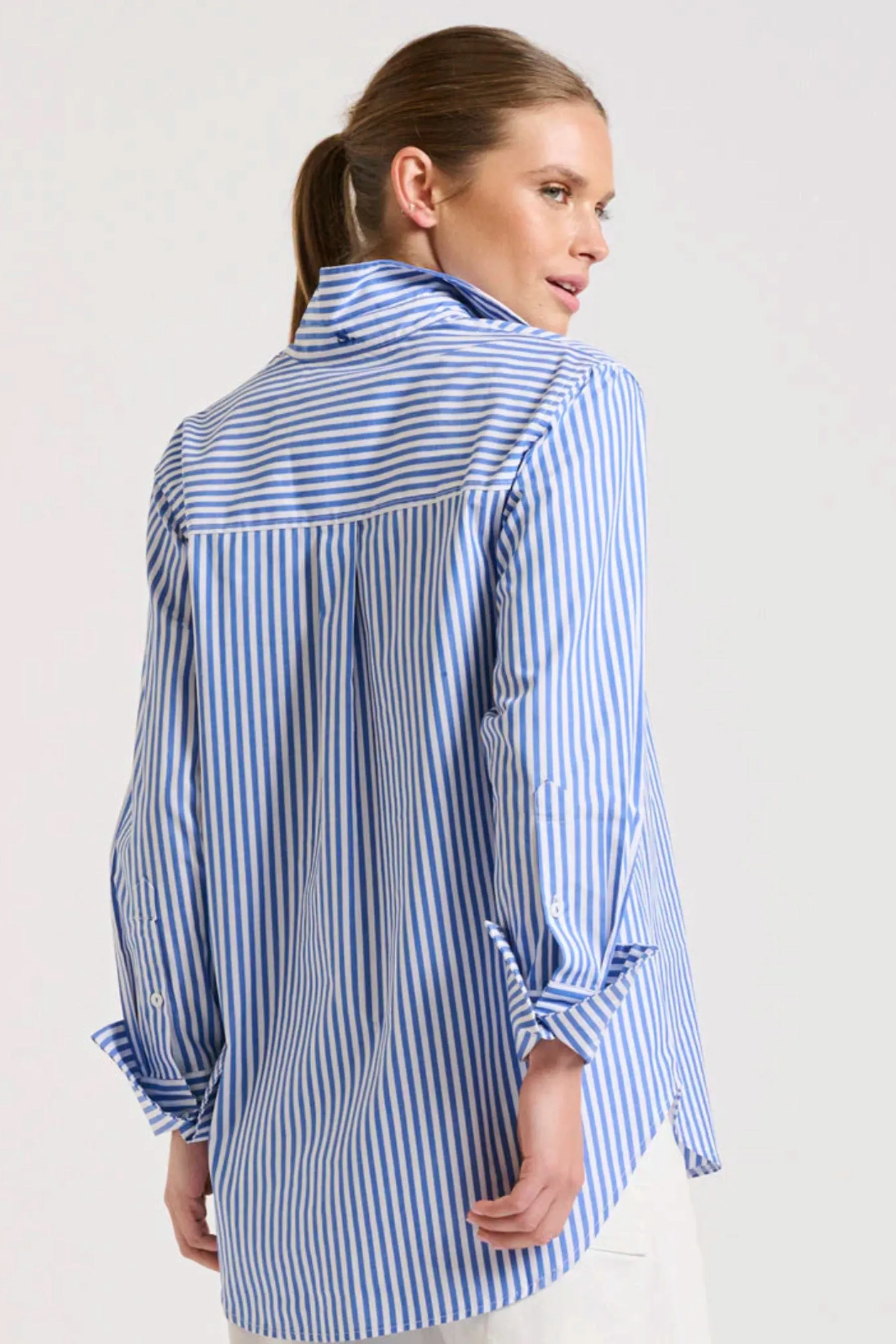 The Elodie Girlfriend Shirt | Mid Blue Stripe