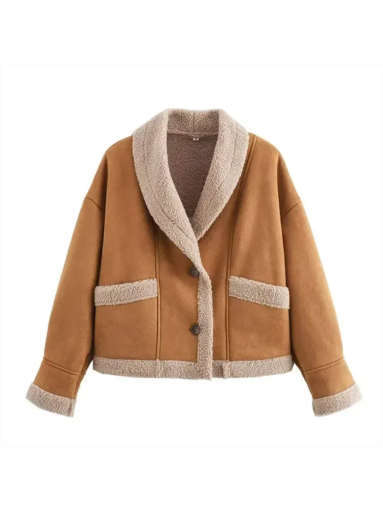 Warm Lamb Wool Casual Lapel Single-breasted Thickened Pocket Autumn Winter Stylish Coat