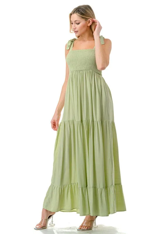 Women Smocked Top with Tiered Bottom Maxi Dress *Online Only*