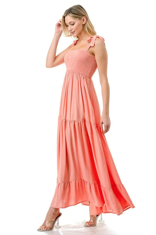 Women Smocked Top with Tiered Bottom Maxi Dress *Online Only*