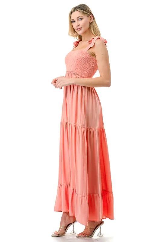 Women Smocked Top with Tiered Bottom Maxi Dress *Online Only*