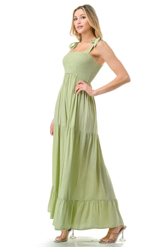 Women Smocked Top with Tiered Bottom Maxi Dress *Online Only*