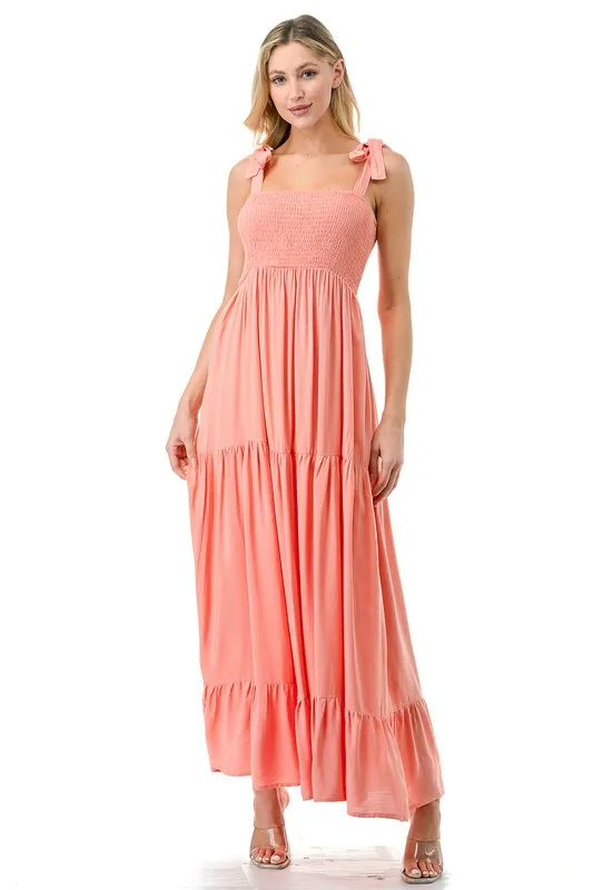 Women Smocked Top with Tiered Bottom Maxi Dress *Online Only*