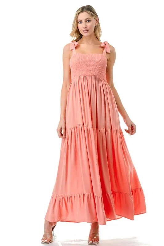 Women Smocked Top with Tiered Bottom Maxi Dress *Online Only*