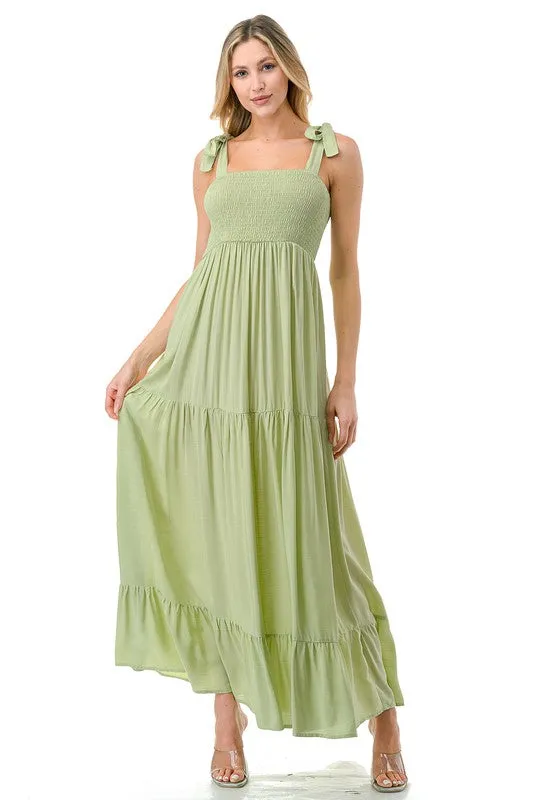 Women Smocked Top with Tiered Bottom Maxi Dress *Online Only*