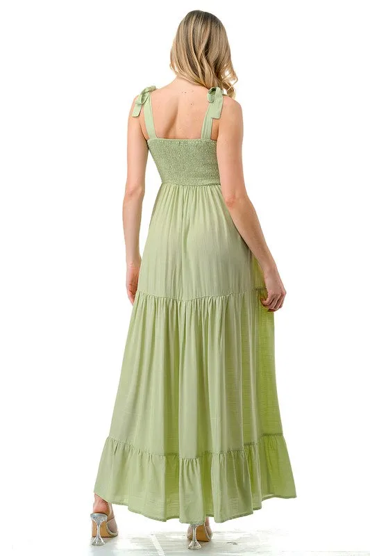 Women Smocked Top with Tiered Bottom Maxi Dress *Online Only*